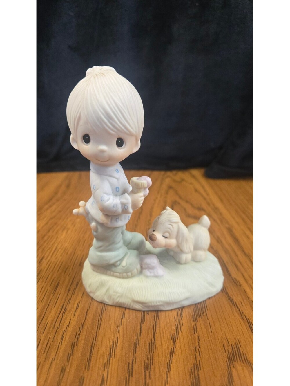 Jonathan & David Porcelain Figurine Boy with Dog 'Praise The Lord Anyhow'